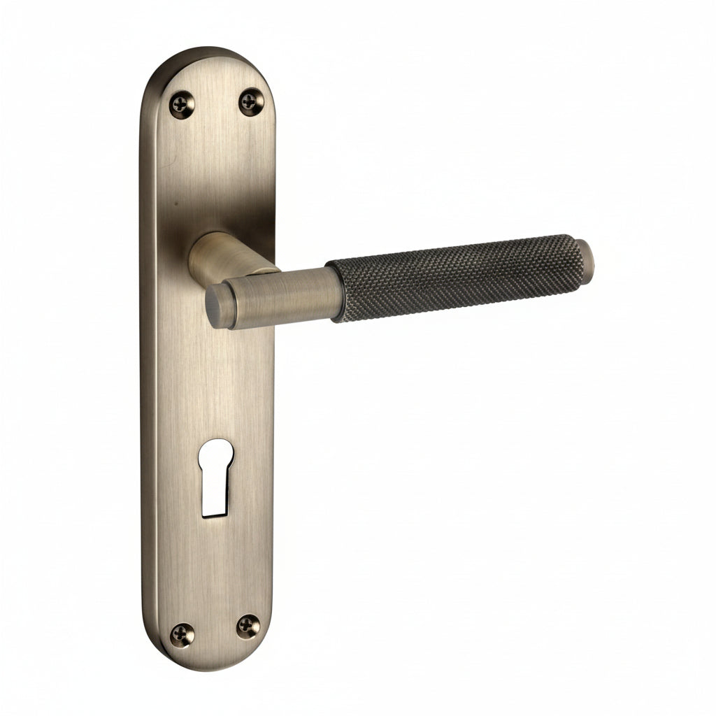 Connaught Antique Brass Knurled Lock Door Handles