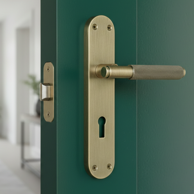 Connaught Antique Brass Knurled Lock Door Handles