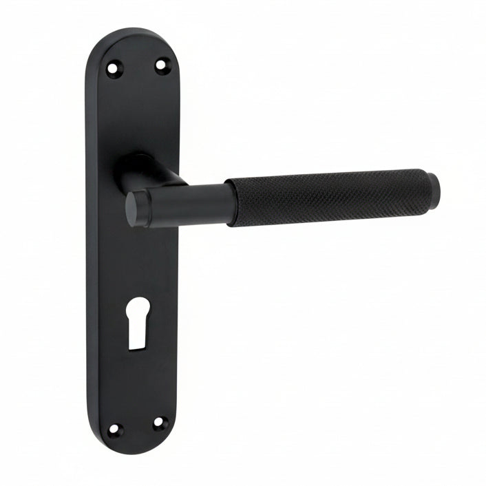 Connaught Matt Black Knurled Lock Door Handles