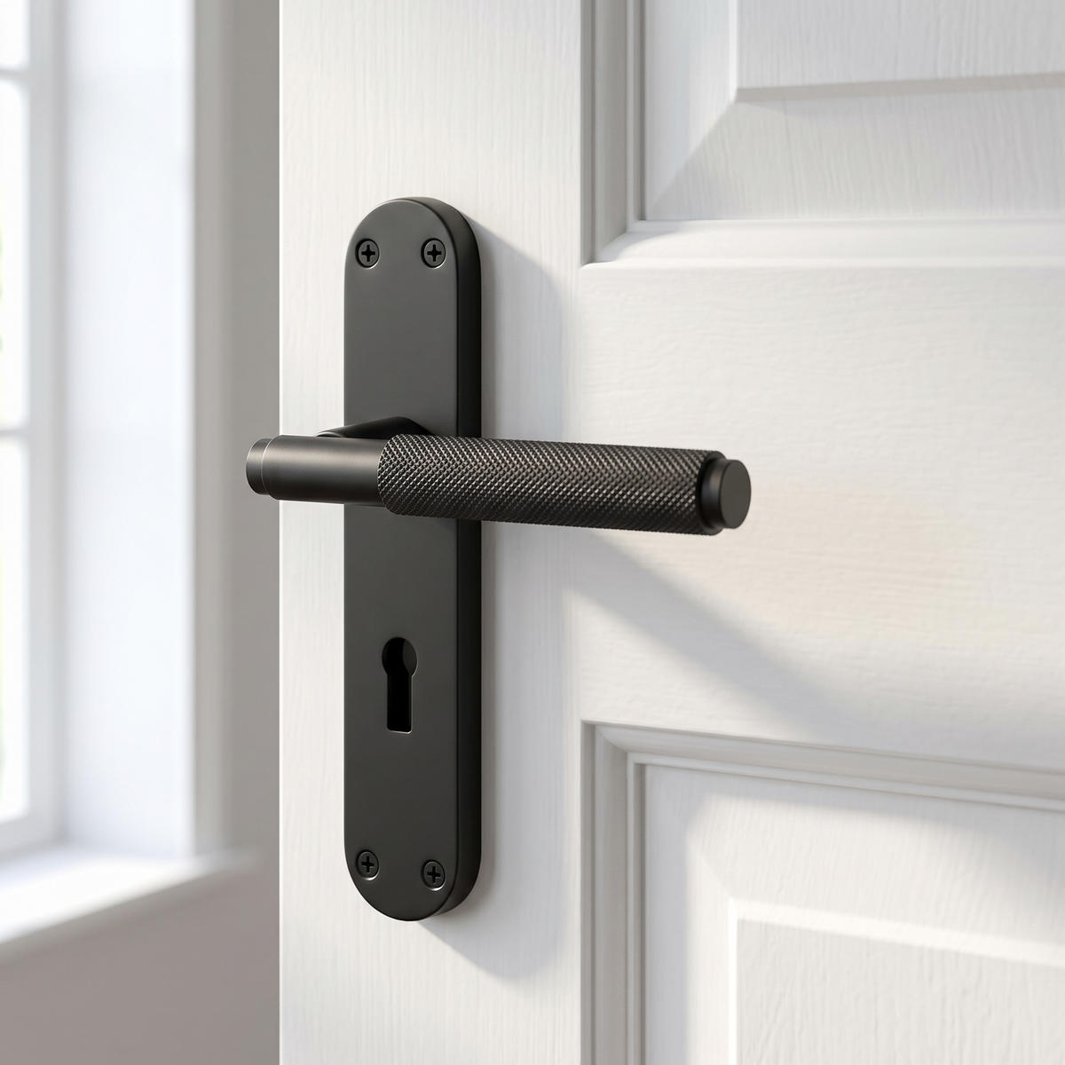 Connaught Matt Black Knurled Lock Door Handles