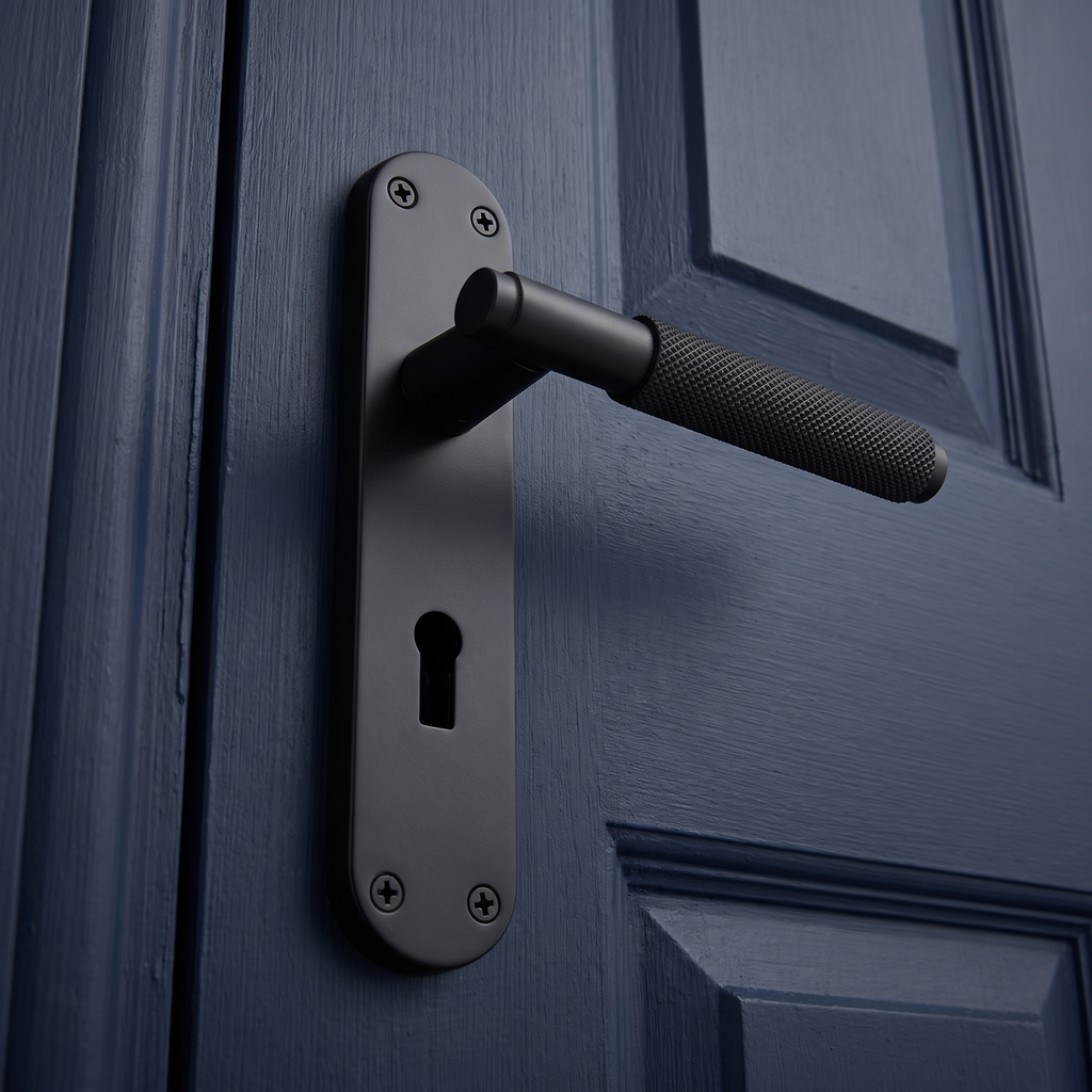 Connaught Matt Black Knurled Lock Door Handles