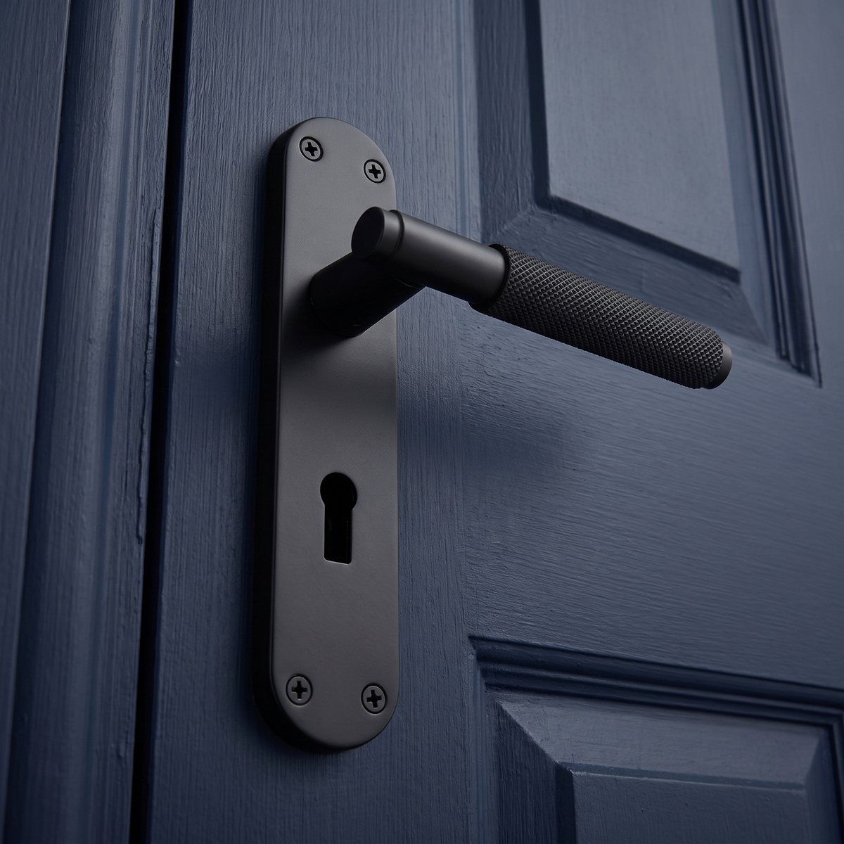 Connaught Matt Black Knurled Lock Door Handles