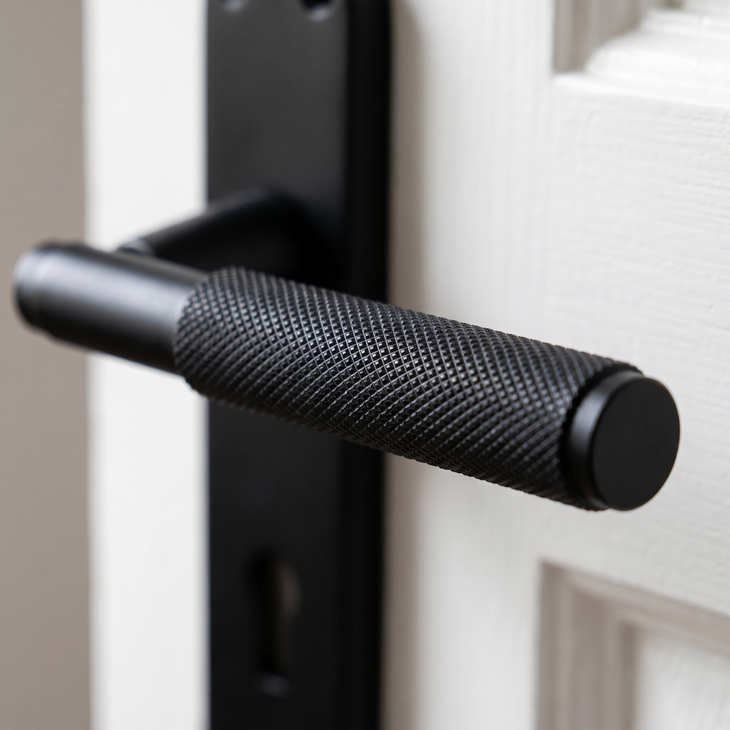 Connaught Matt Black Knurled Lock Door Handles