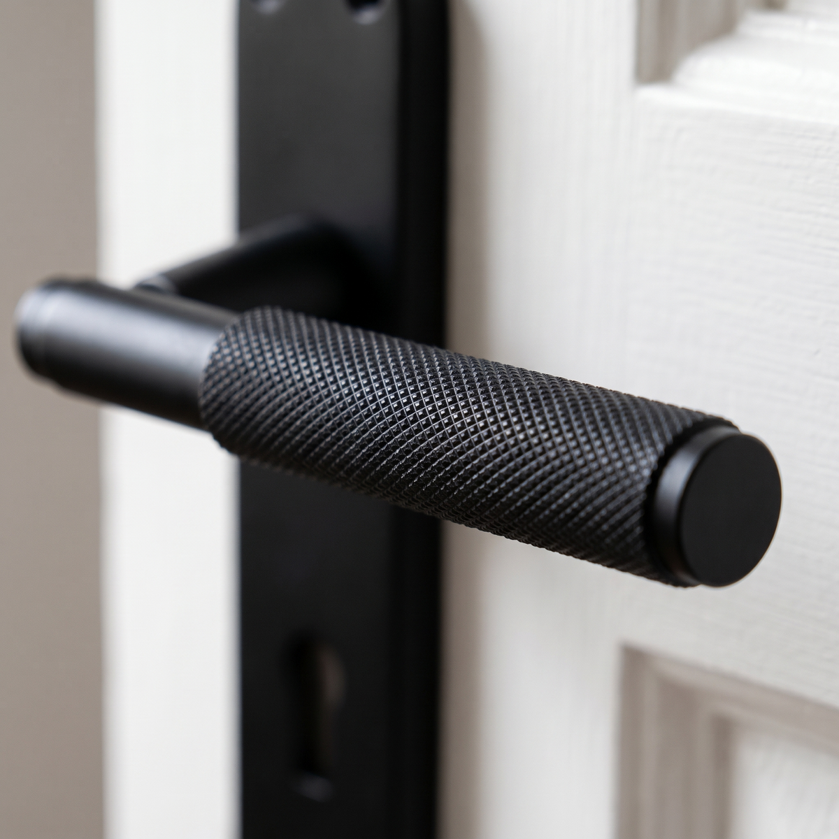 Connaught Matt Black Knurled Lock Door Handles