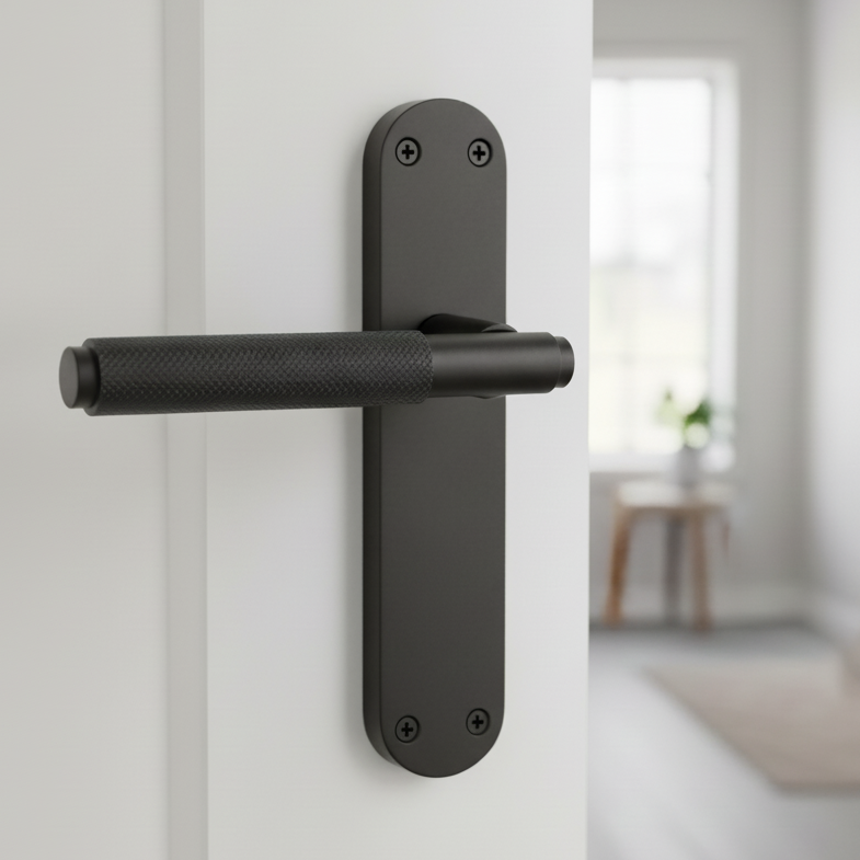 Connaught Matt Black Knurled Latch Door Handles