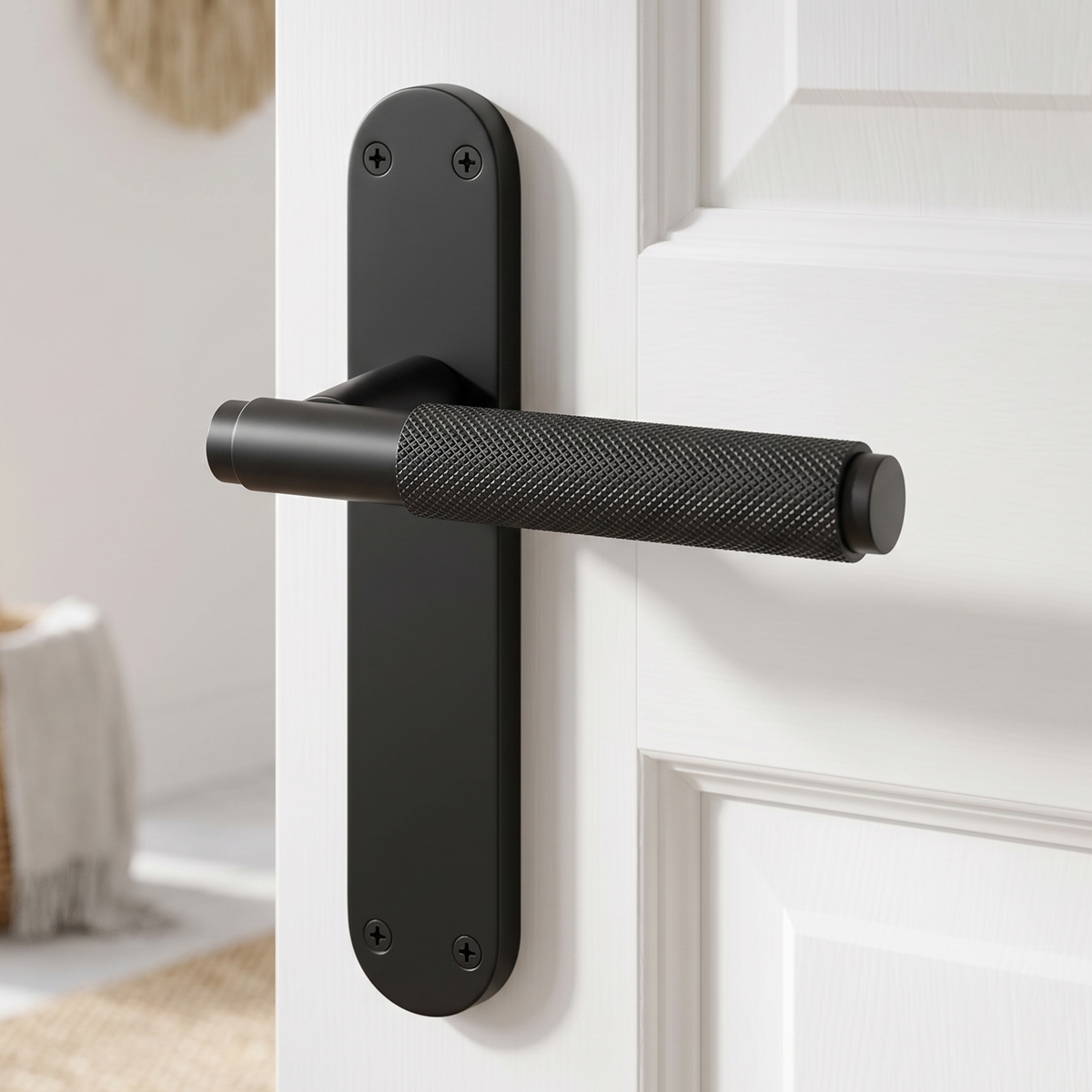 Connaught Matt Black Knurled Latch Door Handles