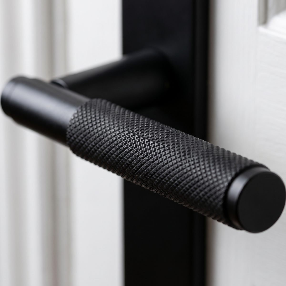 Connaught Matt Black Knurled Bathroom Door Handles