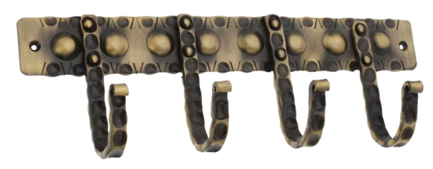 Iron Dotted Coat Hook Rack 4 Leg Antique Brass
