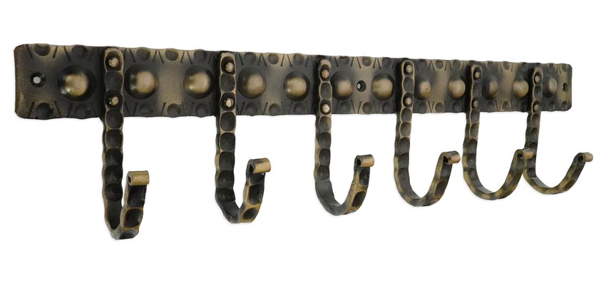 Iron Dotted Coat Hook Rack 6 Leg Antique Brass