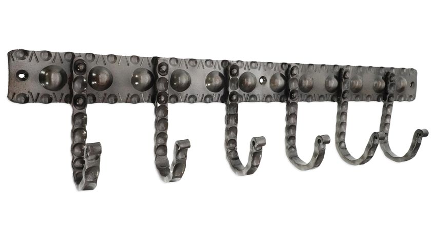 Iron Dotted Coat Hook Rack 6 Leg Pewter