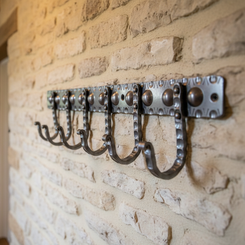 Iron Dotted Coat Hook Rack 6 Leg Pewter