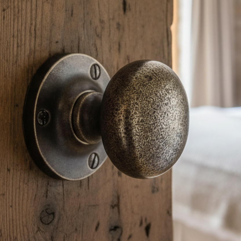 Rustic Pewter Alveley Round Mortice Door Knobs 55mm