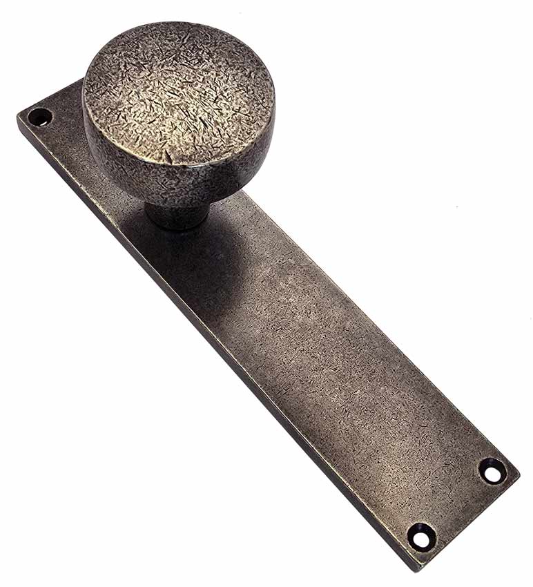 Rustic Pewter Olympic Door Knobs on Plate