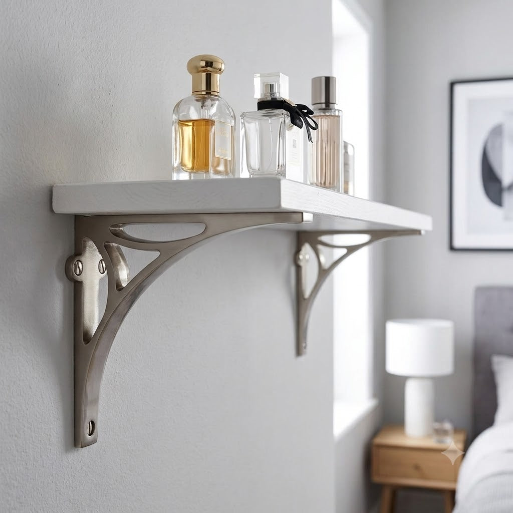 Satin NIckel Bridge Heavy Shelf Brackets 6x5in