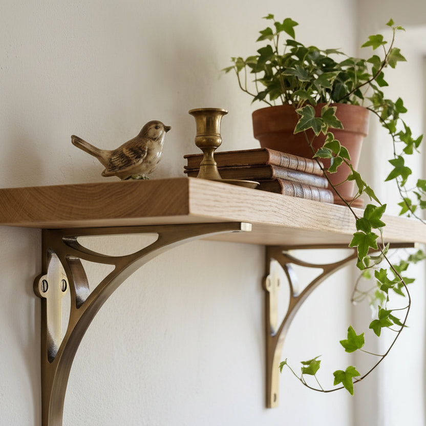 Antique Brass Bridge Heavy Shelf Brackets 8x6.5in