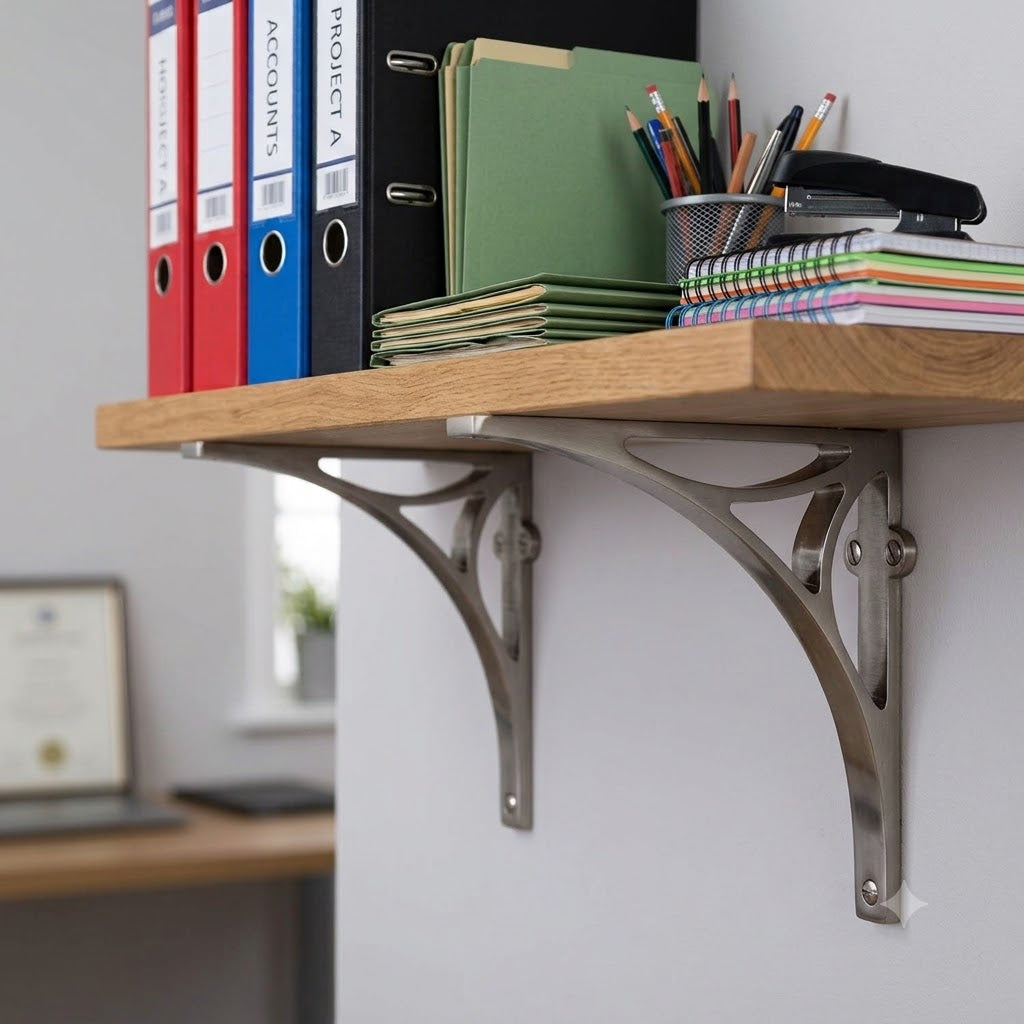 Satin Nickel Bridge Heavy Shelf Brackets 8x6.5in