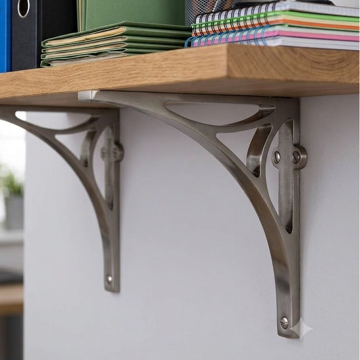 Satin Nickel Bridge Heavy Shelf Brackets 8x6.5in