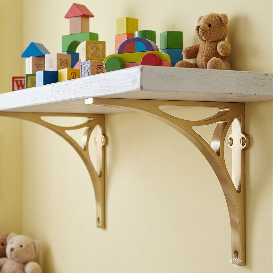 Satin Brass Bridge Heavy Shelf Brackets 8x6.5in