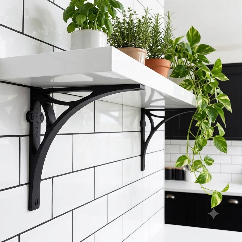Matt Black Bridge Heavy Shelf Brackets 8x6.5in
