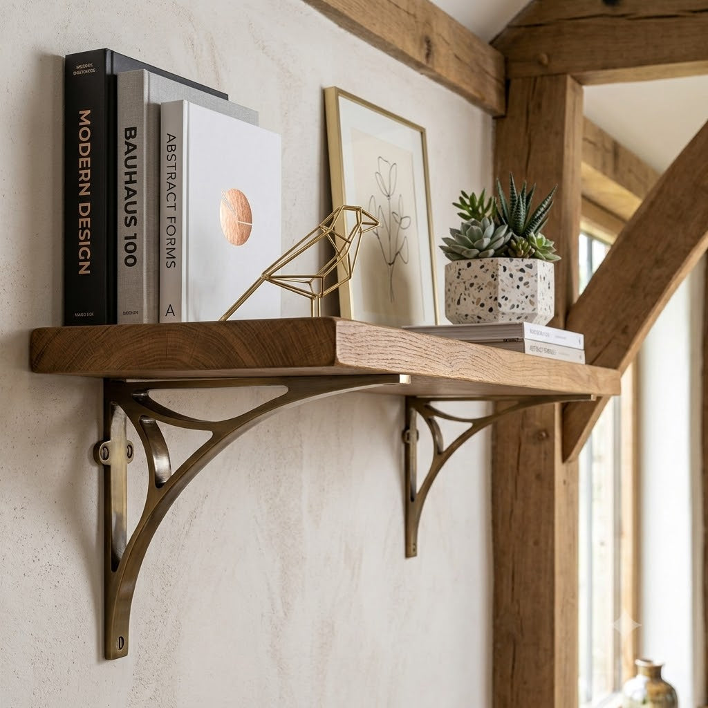 Antique Brass Bridge Heavy Shelf Brackets 10x8in