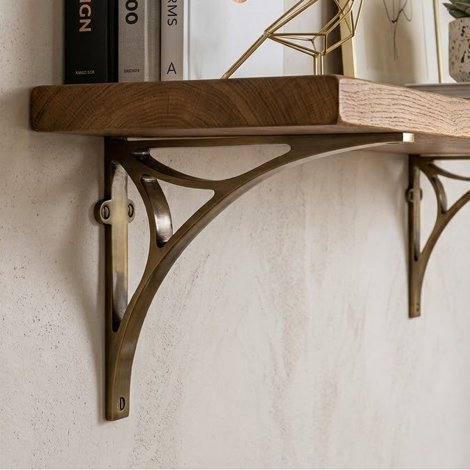 Antique Brass Bridge Heavy Shelf Brackets 10x8in