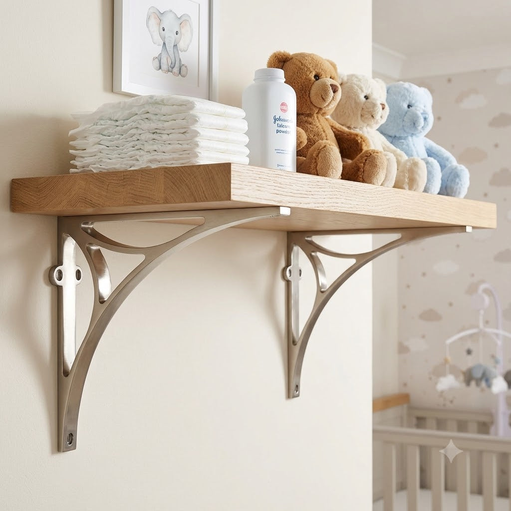 Satin Nickel Bridge Heavy Shelf Brackets 10x8in
