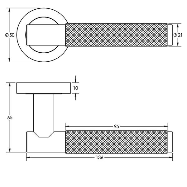 Bari Knurled Lever on Rose Black Door Handles