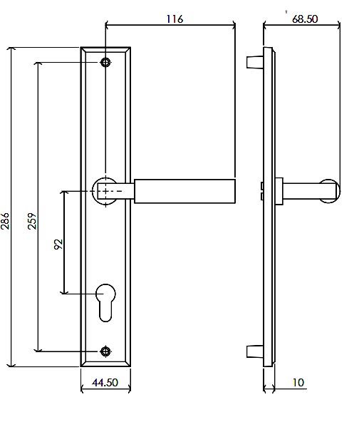 Satin Chrome Bauhaus Multipoint Door Handles Right Hand