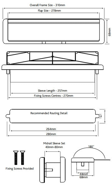 Fab and Fix Nu Mail Edge Black Telescopic Letterplate 310x68mm