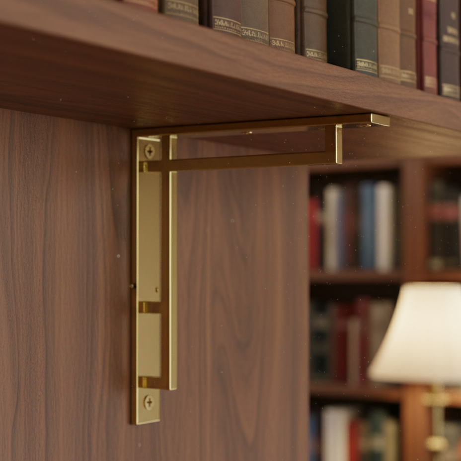 Polished Brass Art Deco Heavy Duty Shelf Bracket 254x205mm