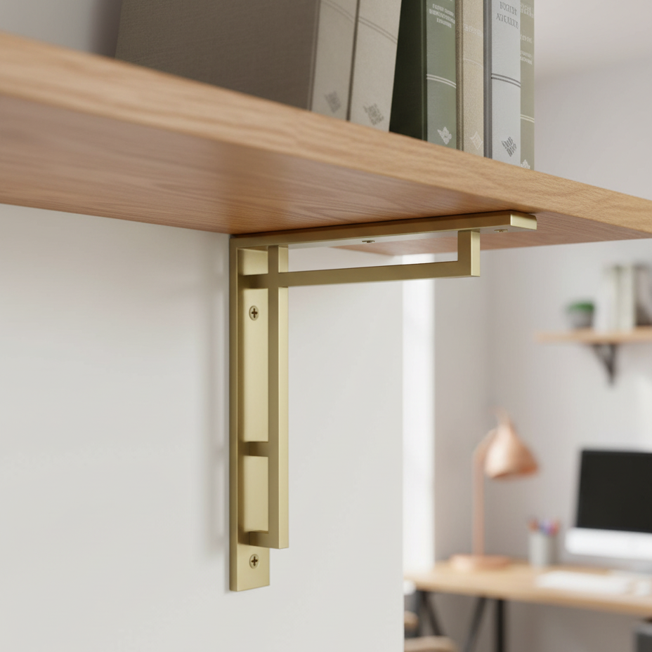 Satin Brass Art Deco Heavy Duty Shelf Bracket 254x205mm