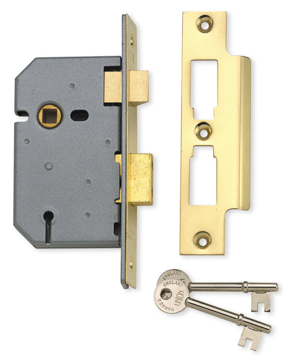 Union 65mm Upright Mortice Lock 3 Lever Polished Brass