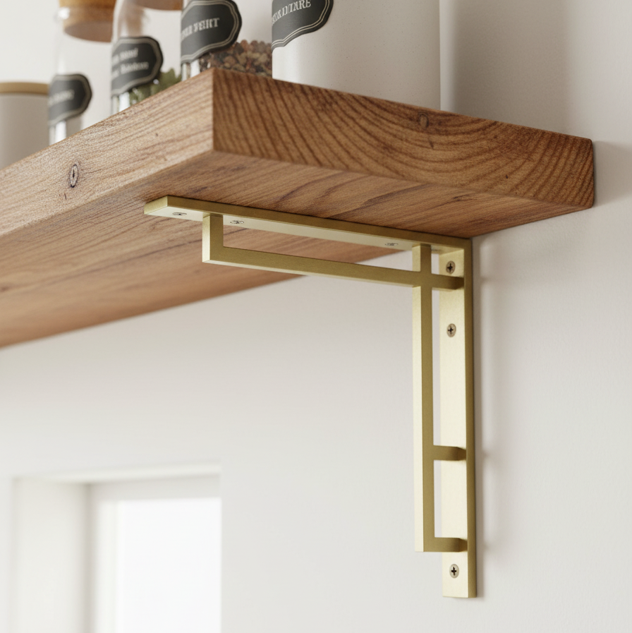 Satin Brass Art Deco Heavy Duty Shelf Bracket 205x155mm