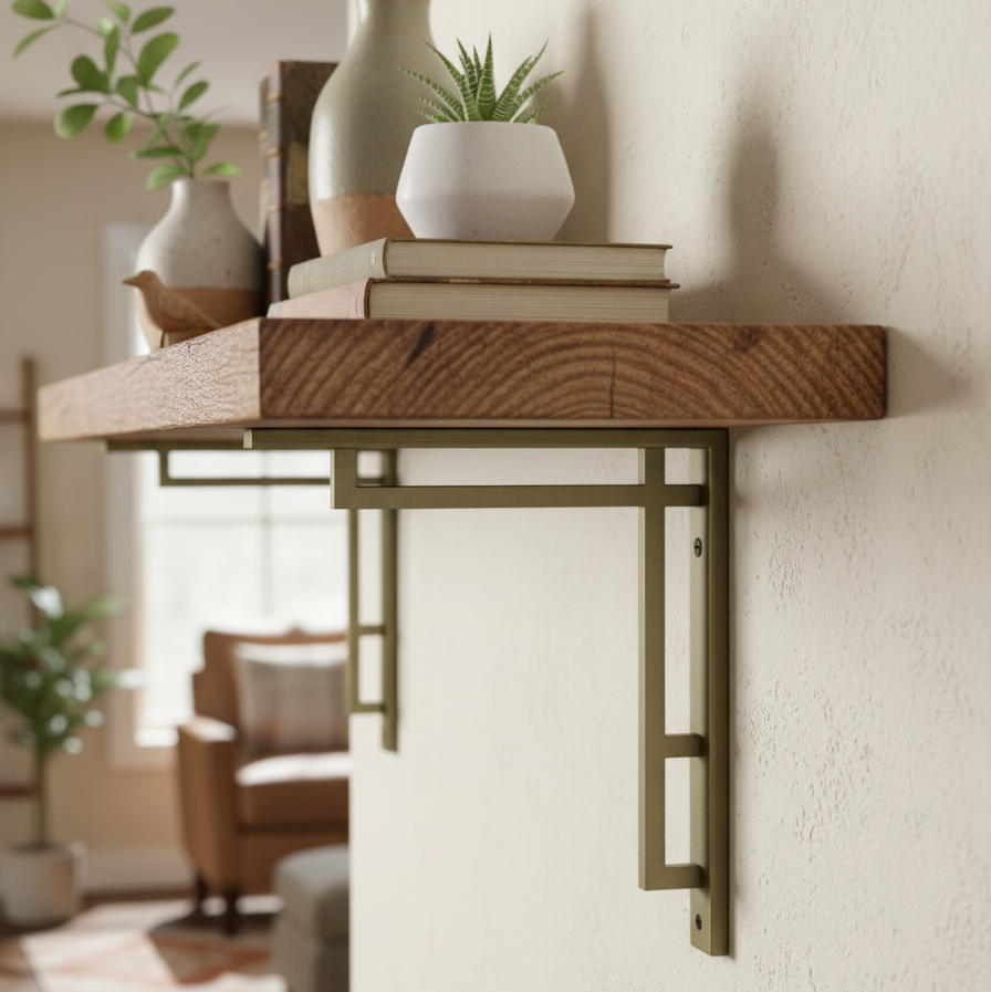 Antique Brass Art Deco Heavy Duty Shelf Bracket 254x205mm