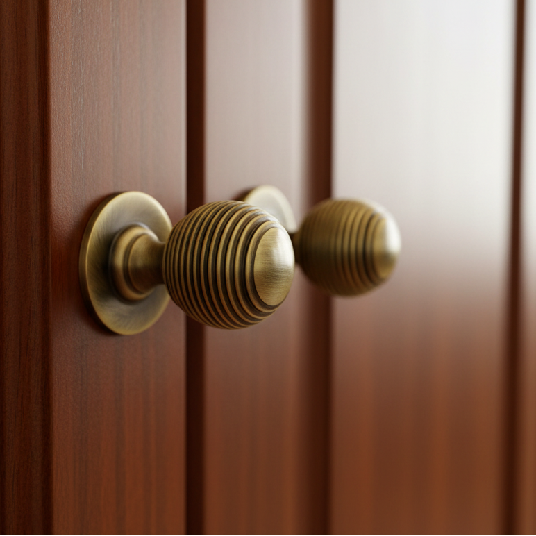 Antique Brass Reeded Cupboard Knob