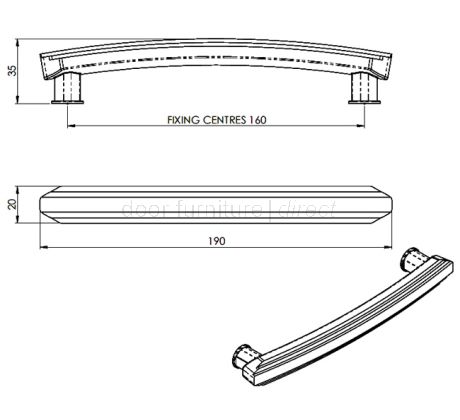 Polished Chrome Art Deco Cabinet Handle 190mm