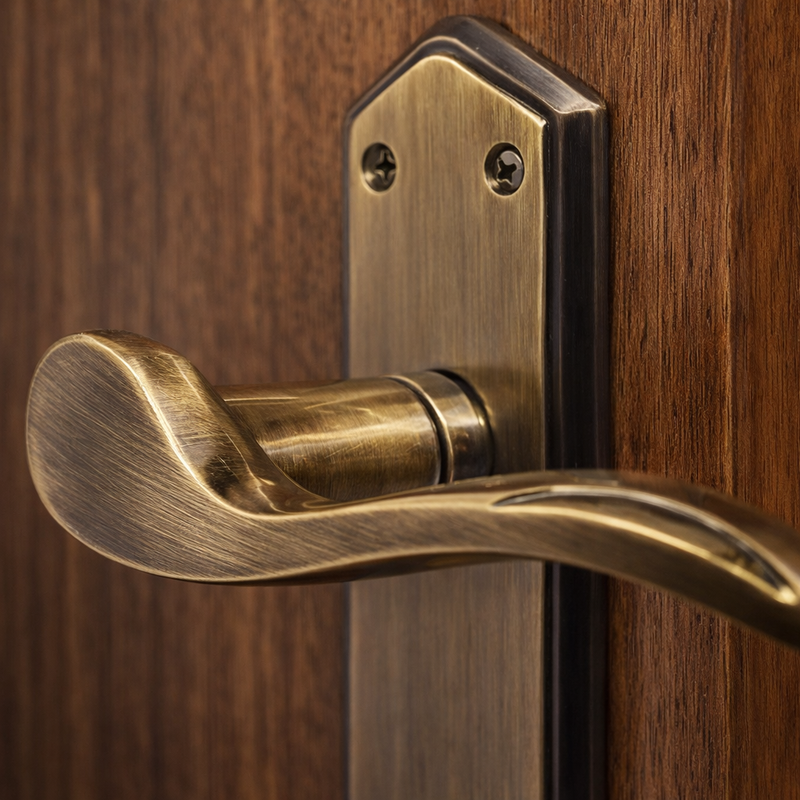 Antique Brass with Dark Wood Doors