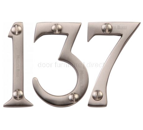 Satin Nickel Screw Fixed Front Door Numbers 0-9 51mm C1567