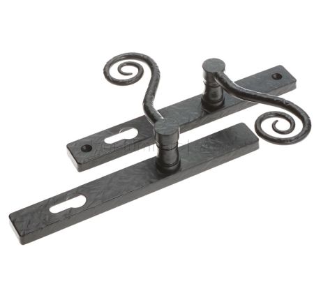 Fab and Fix Monkey Tail Forged Black Door Handles 92mm Centres LH