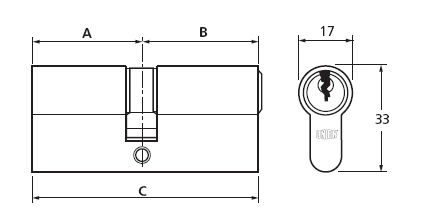 Union Europrofile Cylinder Double Key 32x32mm