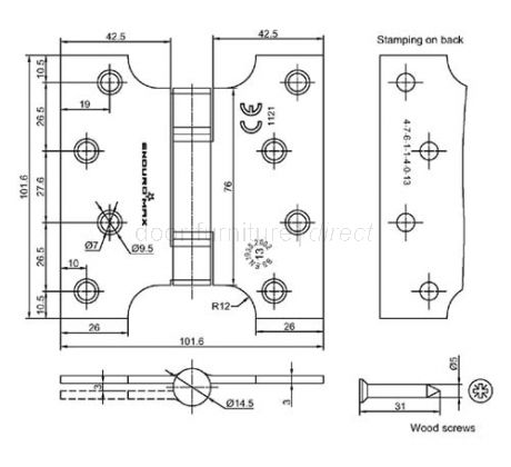 Grade 13 Satin Stainless Parliament Hinge 102x50x102mm In Pairs