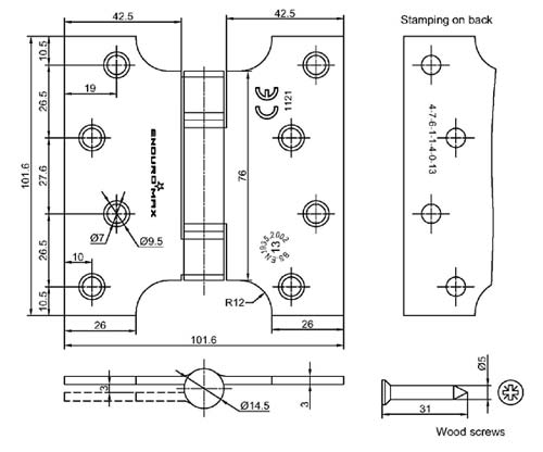 Grade 13 Polished Stainless Parliament Hinge 102x50x102mm In Pairs