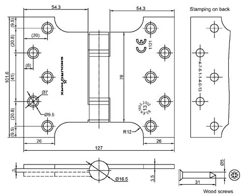 Grade 13 PVD Brass Stainless Parliament Hinge 102x75x127mm In Pairs