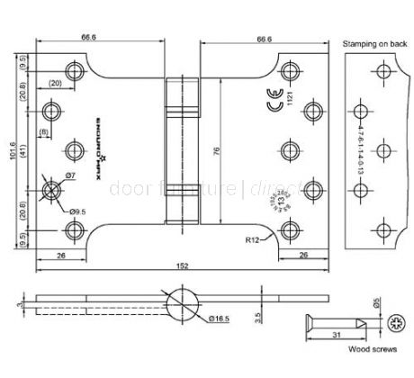 Grade 13 Satin Stainless Parliament Hinge 102x100x152mm In Pairs