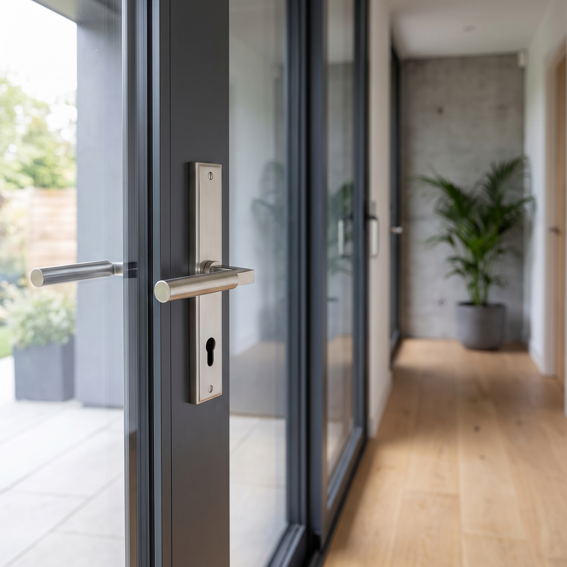 Satin Nickel Bauhaus Multipoint Door Handles Right Hand