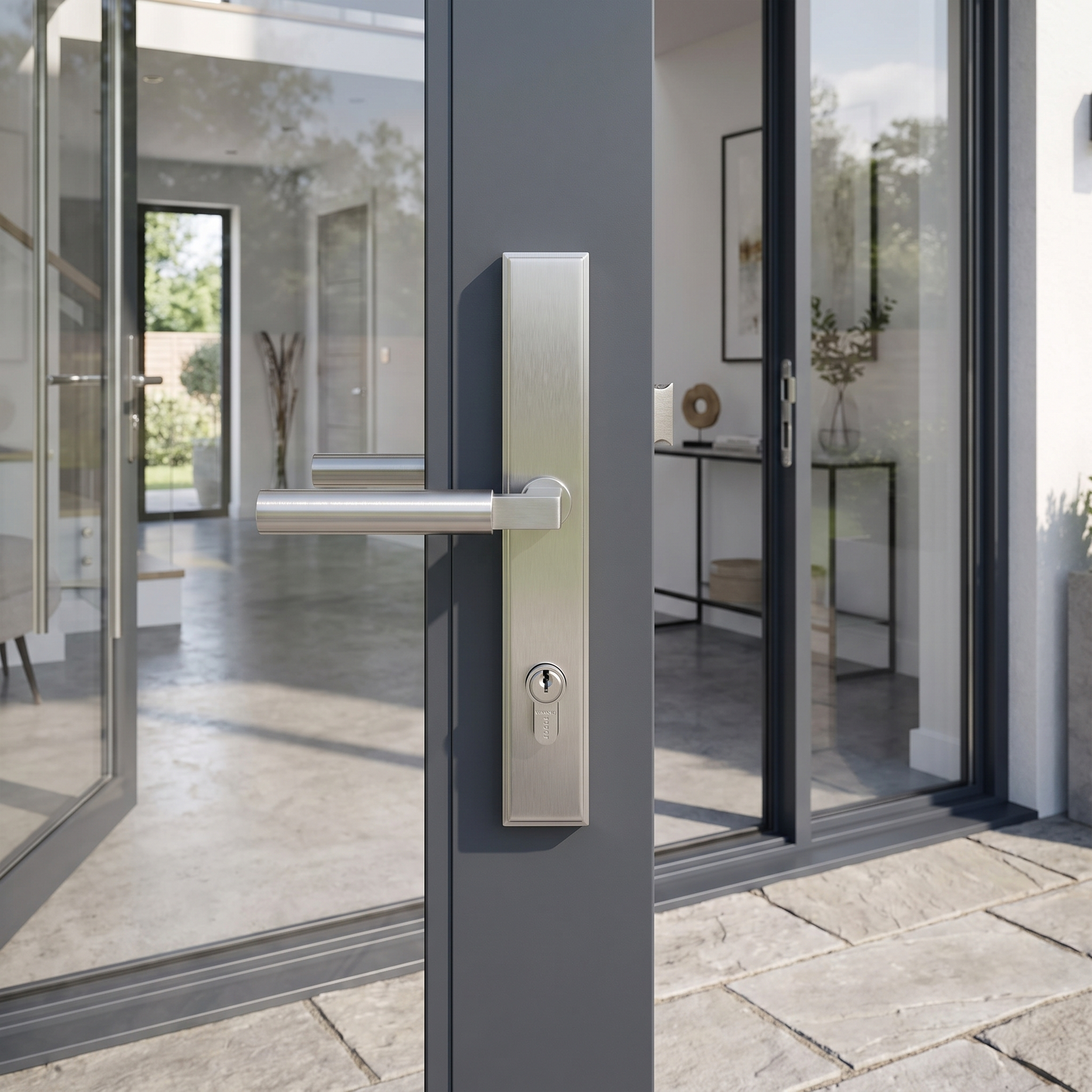 Satin Nickel Bauhaus Multipoint Door Handles Left Hand