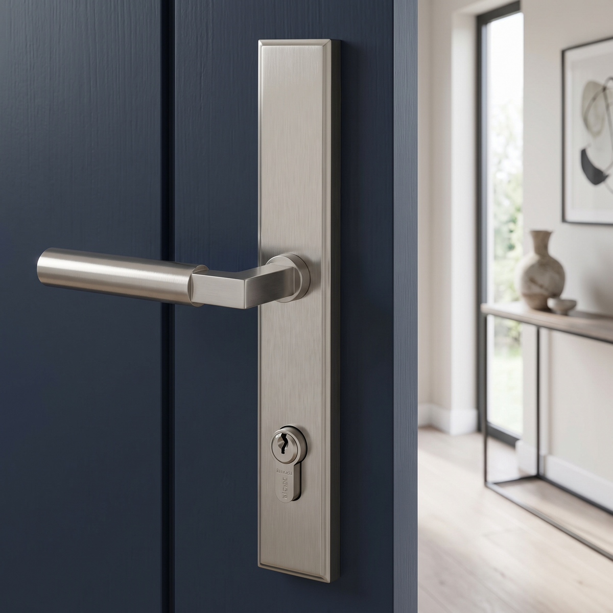 Satin Nickel Bauhaus Multipoint Door Handles Left Hand