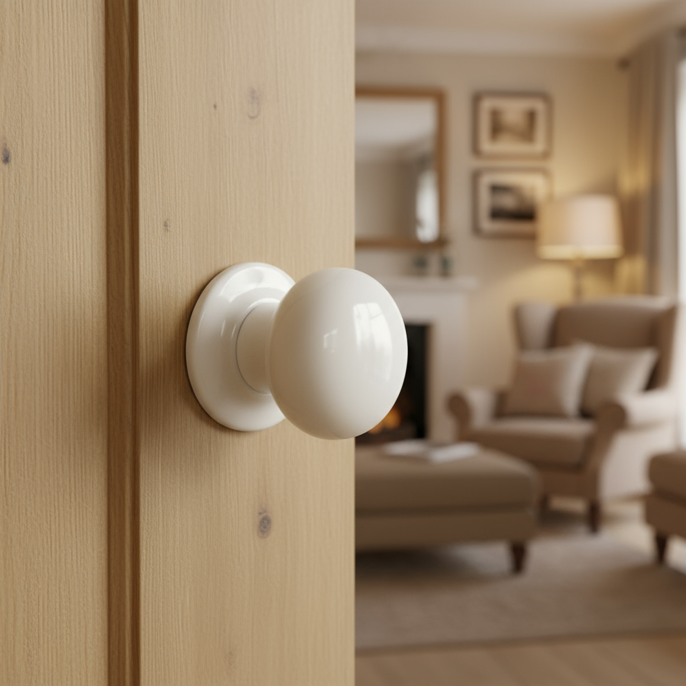White Porcelain Mortice Door Knob Set 60mm