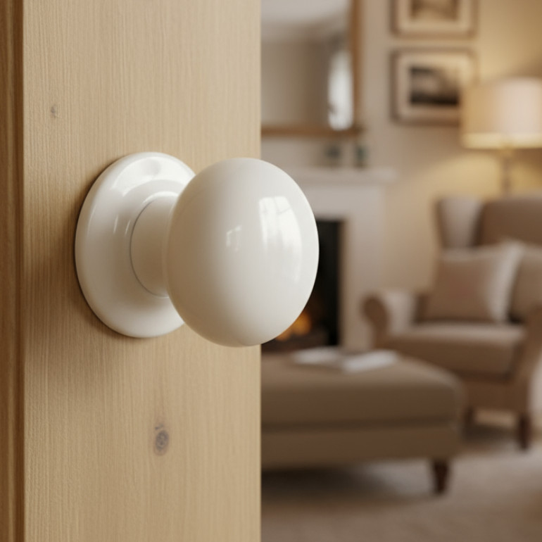 White Porcelain Mortice Door Knob Set 60mm