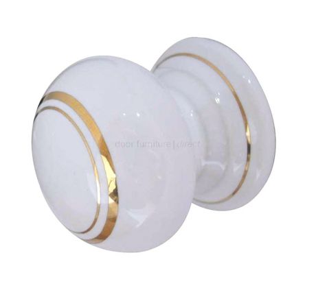 White Ceramic Gold Line Cupboard Knob
